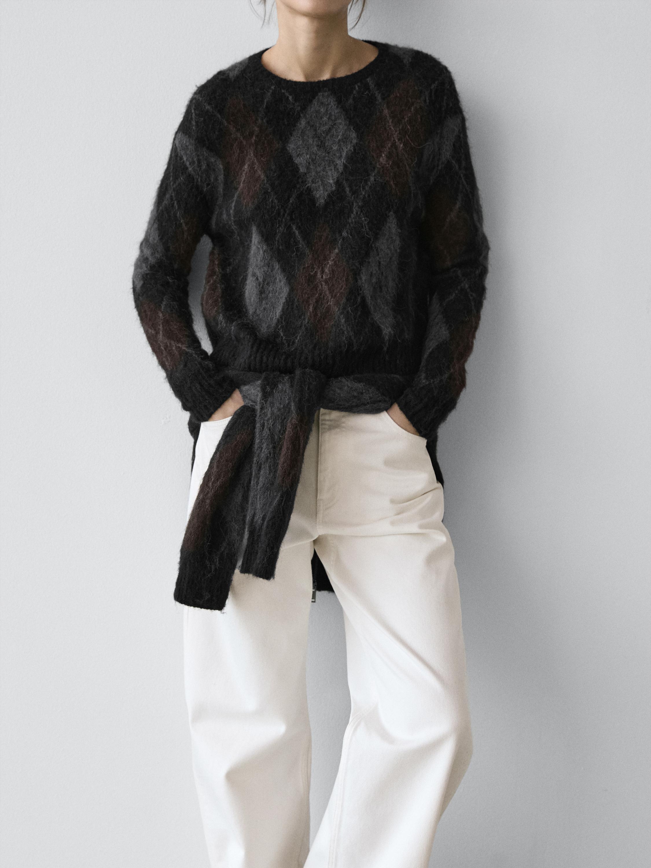 Argyle knit wool and alpaca sweater